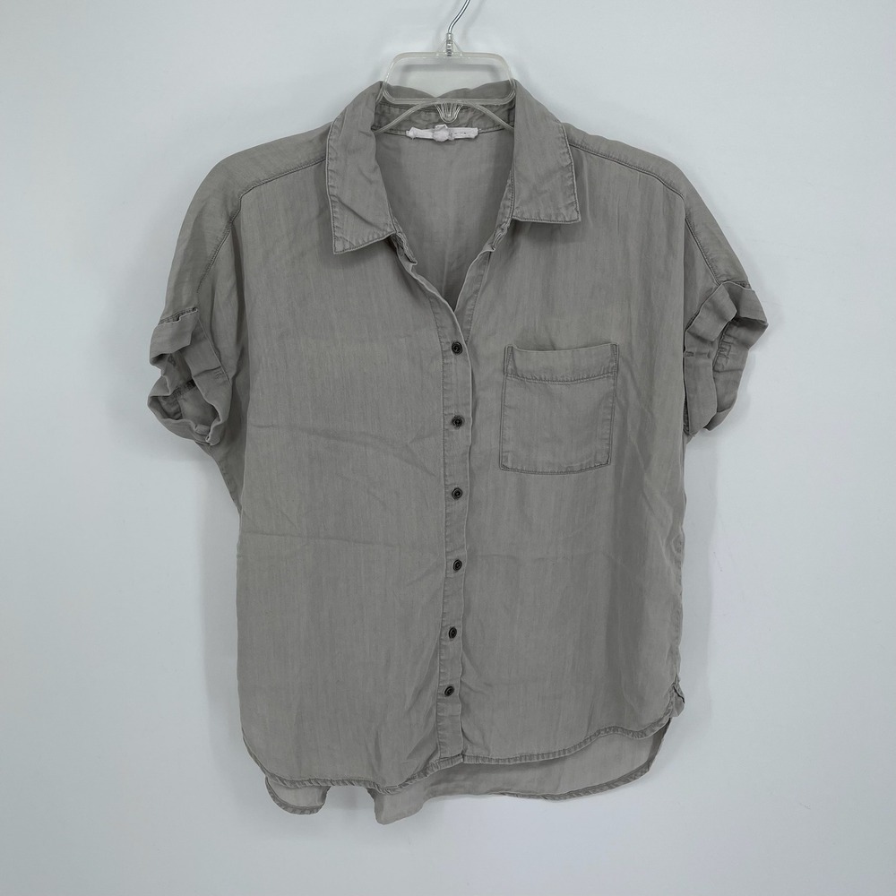 Jane + Delancey Women's Gray Lyocell Short Sleeve Button Up Top Shirt Size M